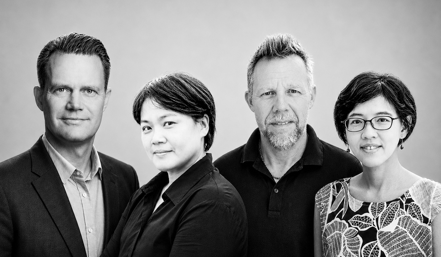 GRØNBLÅs hold, fra venstre: Jeppe Kofod, Jayu Yang, Bjarke Rasmussen, Dr. Shu Yuan Yang